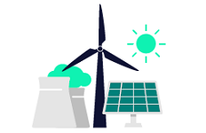 energy plant icon with tank, solar pannel and wind mill