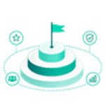 Illustration of a target with a flag surrounded by icons representing people, performance, assurance and quality.
