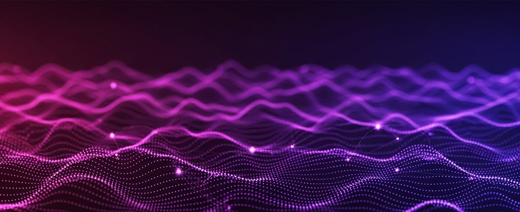 Abstract purple and pink digital waves representing data, connectivity, and AI