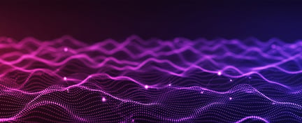 Abstract purple and pink digital waves representing data, connectivity, and AI