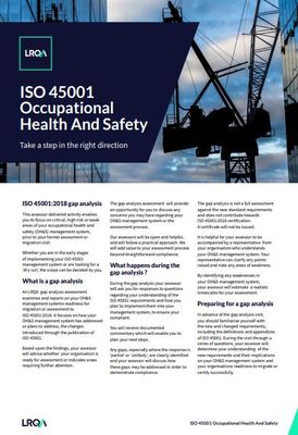Download ISO 45001 Gap Analysis Factsheet